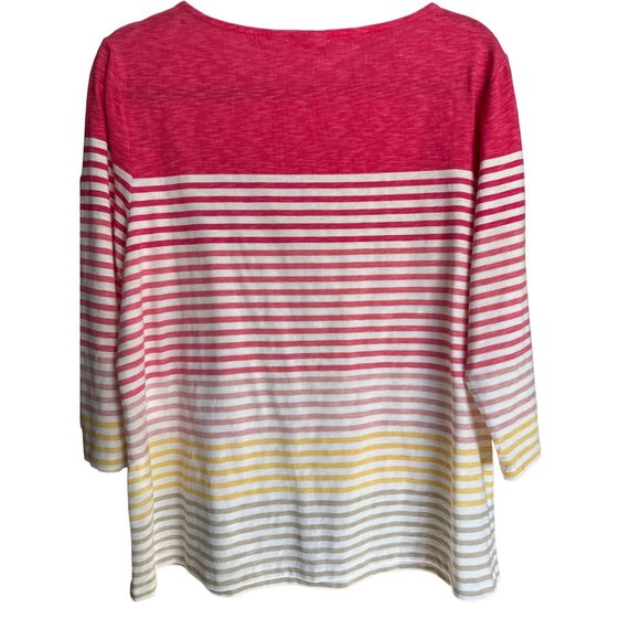 Chico’s size 2(L) rainbow stripe 3/4 sleeve cotton boat neck top - Picture 2 of 6